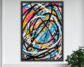 Colorful Abstract Canvas Painting, Abstract Wall Painting, Banksy Home Decor, Modern Artwork, Modern Wall Art, Ready to Hang Canvas Painting