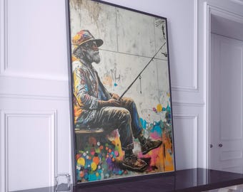 Fisherman Canvas Painting, Banksy Wall Painting, Banksy Home Decor, Modern Artwork, Modern Wall Art, Gift, Ready to Hang Canvas Painting