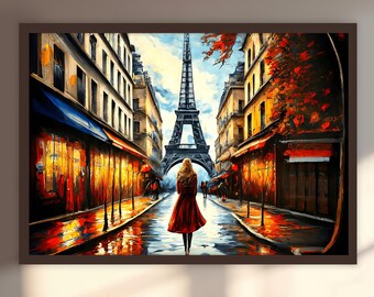 Woman in Paris Design Canvas Painting, Abstract Wall Painting, Artistic Home Decor, Artwork, Gift, Wall Art, Ready to Hang Canvas Painting