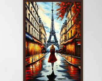 Eiffeltoren en vrouw canvas schilderij, Parijs muurschildering, decor vrouw huis, moderne kunstwerken, kunst aan de muur, cadeau, klaar om op te hangen canvas schilderij