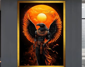 Pintura en lienzo del dios egipcio Horus, pintura mural egipcia, decoración del hogar mitológica, obras de arte modernas, arte mural, pintura en lienzo lista para colgar