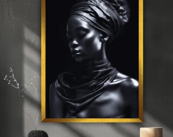 African Woman Canvas Painting, Black and White Wall Painting, African Home Decor, Modern Artwork, Wall Art, Ready to Hang Canvas Painting