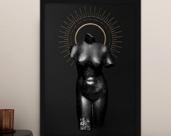 Schwarze Statue Frau Leinwand Gemälde, schwarze Wandbild, Frau Wohnkultur, modernes Kunstwerk, Wandkunst, Geschenk, fertig zum Aufhängen
