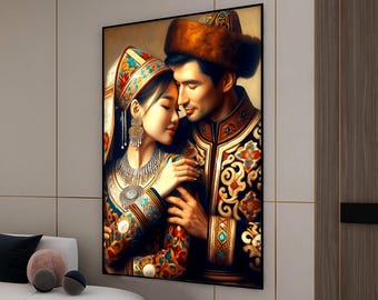 Uzbek Lovers Canvas Painting, Uzbek Wall Painting, Lovers Home Decor, Modern Artwork, Modern Wall Art, Gift, Ready to Hang Canvas Painting
