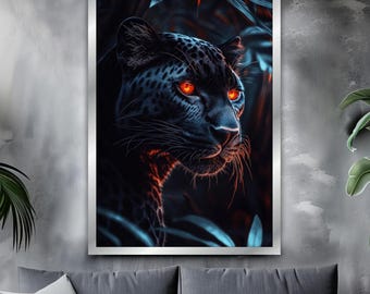 Black Panther Canvas Painting, Night Wall Painting, Animal Home Decor, Modern Artwork, Modern Wall Art, Gift, Ready to Hang Canvas Painting