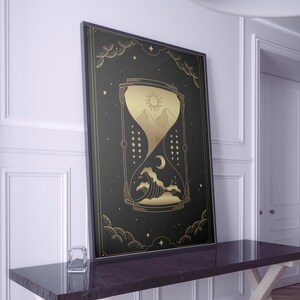 Cuadro sobre lienzo con diseño de reloj de arena, cuadro mural con cartas del tarot, decoración psíquica para el hogar, obra de arte moderna, arte mural, regalo para el hogar, cuadro sobre lienzo listo para colgar