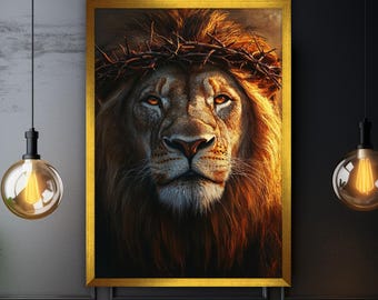Lion Jesus Canvas Painting, Christian Wall Painting, Jesus Home Decor, Modern Artwork, Modern Art, Leo Horoscope Gift, Ready to Hang Canvas