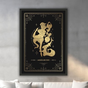 Pintura em tela de mulher de Aquário, pintura de parede do signo do zodíaco, decoração de casa com astrologia, arte moderna, arte de parede, pintura em tela pronta para pendurar