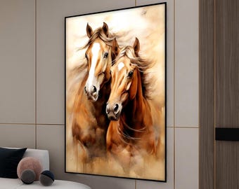 Brown Horses Canvas Painting, Animal Wall Painting, Horse Home Decor, Modern Artwork, Modern Wall Art, Gift, Ready to Hang Canvas Painting
