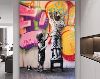 Kids Banksy Canvas Painting, Banksy Wall Painting, Kids Home Decor, Modern Artwork, Modern Wall Art, Gift, Ready to Hang Canvas Painting