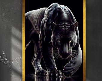 Black Panther Canvas Painting, Animal Wall Painting, Panther Home Decor, Modern Artwork, Wall Art, Home Gift, Ready to Hang Canvas Painting