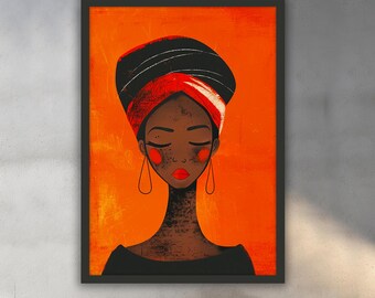 Abstract African Woman Canvas Painting, African Wall Painting, Afro Home Decor, Modern Artwork, Wall Art, Ready to Hang Canvas Painting