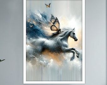 White Horse Canvas Painting, Horse Wall Painting, Animal Home Decor, Modern Artwork, Modern Wall Art, Gift, Ready to Hang Canvas Painting
