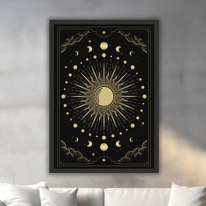 Tableau calendrier lunaire, tableau mural cartes de tarot, décoration d'intérieur voyante, oeuvre d'art moderne, oeuvre d'art mural moderne, peinture sur toile prête à accrocher
