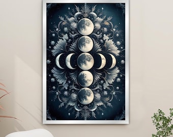 Pintura sobre lienzo de la luna, pintura de pared de astrología, decoración del hogar de la luna, obra de arte moderna, arte de pared moderno, regalo para el hogar, pintura sobre lienzo lista para colgar