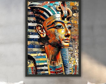 Egyptian Pharaoh Canvas Painting, Egyptian Wall Painting, Antique Home Decor, Modern Artwork, Modern Wall Art, Ready to Hang Canvas Painting