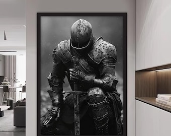 Cuadro sobre lienzo de El caballero oscuro, cuadro de pared cristiano, decoración del hogar de un caballero, obra de arte moderna, arte de pared, regalo para el hogar, cuadro sobre lienzo listo para colgar