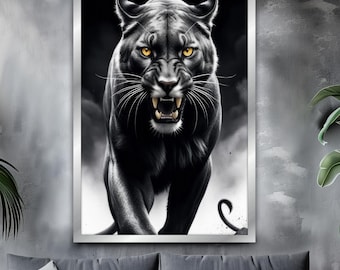 Black Panther Canvas Painting, Panther Wall Painting, Animal Home Decor, Modern Artwork, Wall Art, Home Gift, Ready to Hang Canvas Painting