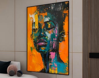 Abstract African Woman Canvas Painting, American Wall Painting, African Home Decor, Artwork, Modern Wall Art, Ready to Hang Canvas Painting