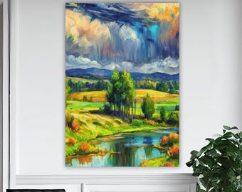 Abstract Landscape Canvas Painting, Landscape Wall Painting, Forest Home Decor, Modern Artwork, Wall Art, Ready to Hang Canvas Painting