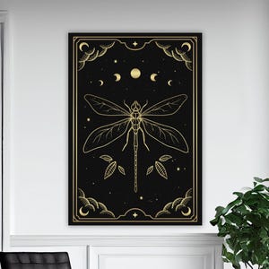 Canvas schilderij tarot libelle, esoterische kaart muurschildering, decor paranormaal interieur, moderne kunstwerken, kunst aan de muur, klaar om op te hangen canvas schilderij