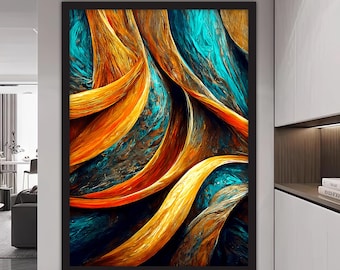 Colorful Abstract Waves Canvas Painting, Colorful Wall Painting, Abstract Home Decor, Modern Artwork, Wall Art,Ready to Hang Canvas Painting
