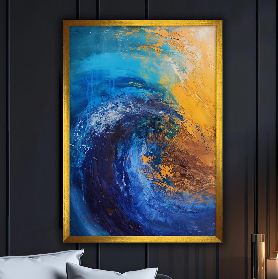 Abstract Blue and Yellow Canvas Painting, Blue Wall Painting, Abstract ...