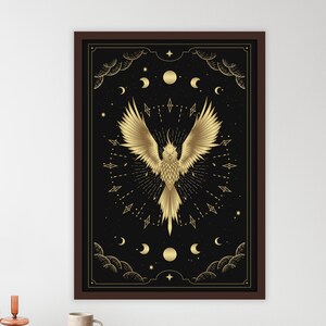 Pintura de pássaros de tarô, pintura de parede de cartas de tarô, decoração psíquica para casa, arte moderna, arte de parede moderna, presente para casa, pintura em tela pronta para pendurar