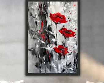 Red Poppy Flowers Canvas Painting, Flower Wall Painting, Red Home Decor, Modern Artwork, Modern Wall Art, Ready to Hang Canvas Painting