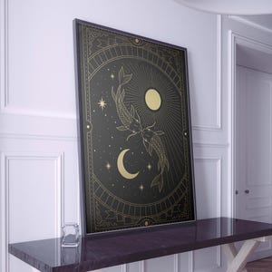 Koi Fisch Leinwand Gemälde, Tarot Karte Wandmalerei, Psychic Wohnkultur, modernes Kunstwerk, Wand Kunst, Haus Geschenk, fertig zum Aufhängen Leinwand Gemälde