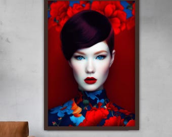 Japanse vrouw canvas schilderij, Aziatische muurschildering, decor vrouw huis, moderne kunstwerken, moderne muurkunst, cadeau, klaar om op te hangen canvas schilderij