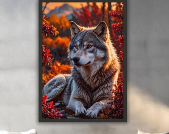 Canvas Wolf canvasschilderij, landschapsmuurschildering, woondecoratie wolf, moderne kunstwerken, moderne muurkunst, cadeau voor thuis, klaar om op te hangen canvas schilderij