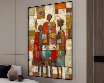African Tribal Canvas Painting, African Wall Painting, African Home Decor, Modern, Modern Wall Art, Home Gift, Ready to Hang Canvas Painting