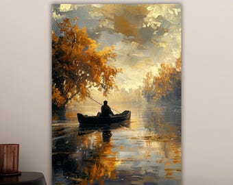 Canvas schilderij visser op een boot, landschapsmuurschildering, decor van het huis van de visser, moderne kunstwerken, kunst aan de muur, klaar om op te hangen canvas schilderij