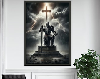Cuadro sobre lienzo de caballero de iglesia, cuadro de caballero para pared, decoración cristiana para el hogar, obra de arte moderna, arte de pared moderno, cuadro sobre lienzo listo para colgar