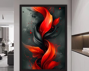 Abstrakte schwarze und rote Leinwandmalerei, abstrakte Wandmalerei, Wohnkultur, modernes Kunstwerk, Wandkunst, Geschenk, fertig zum Aufhängen