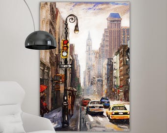 City Landscape Canvas Painting, City Wall Painting, American Home Decor, Modern Artwork, Wall Art, Home Gift, Ready to Hang Canvas Painting