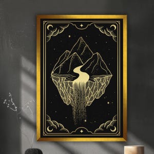 Toile montagne, peinture murale carte de tarot, décoration d'intérieur médium, oeuvre d'art moderne, oeuvre d'art murale moderne, peinture sur toile prête à accrocher