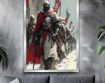 Cuadro sobre lienzo de caballeros, cuadro mural cristiano, decoración del hogar de caballeros, obra de arte moderna, arte mural moderno, regalo, cuadro sobre lienzo listo para colgar