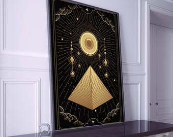 Tarot Pyramid Canvas Painting, Tarot Card Wall Painting, Psychic Home Decor, Modern Artwork, Modern Wall Art, Ready to Hang Canvas Painting