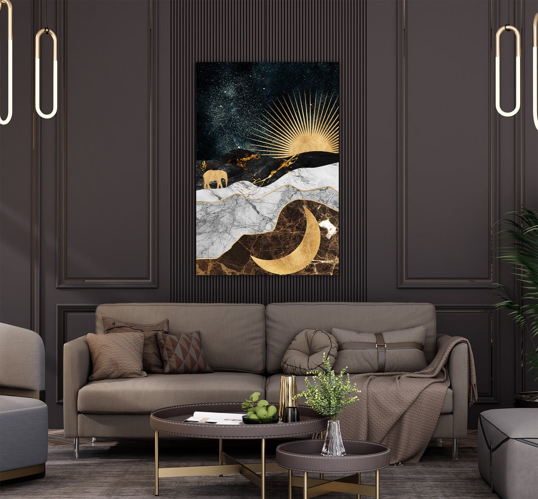 Moon and Elephant Design Canvas Wall Art, Moon and Elephant Design