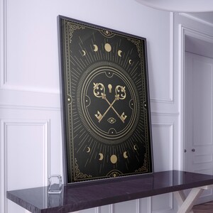 Sleutel tarotkaart canvas schilderij, esoterische muurschildering, decor tarotkaart interieur, moderne kunstwerken, moderne muurkunst, klaar om op te hangen canvas schilderij