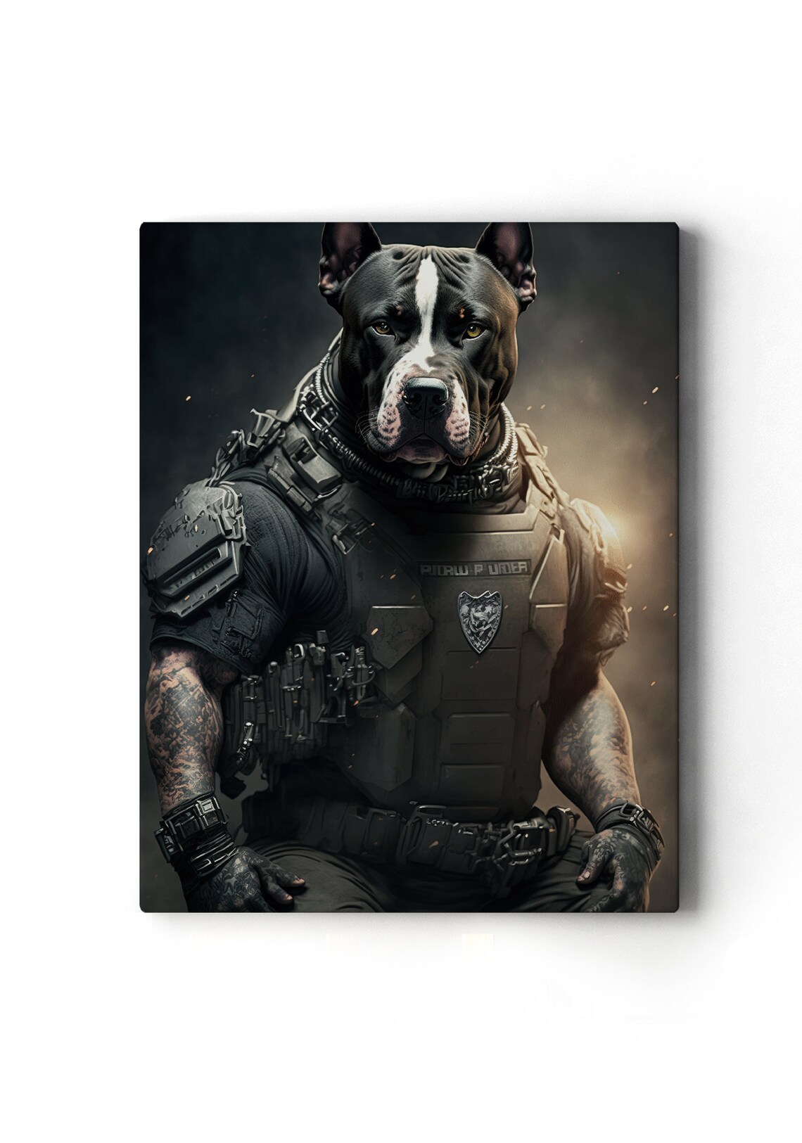 Soldier Pitbull Canvas Wall Art, Pitbull Lover Design Poster, Animal