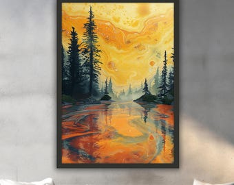 Abstract Forest Landscape Canvas Painting, Landscape Wall Painting, Sunset Home Decor, Artwork, Wall Art, Ready to Hang Canvas Painting