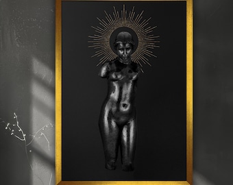 Schwarze Statue Frau Leinwand Gemälde, Wandbild, Frau Wohnkultur, moderne Kunst, moderne Wandkunst, fertig zum Aufhängen