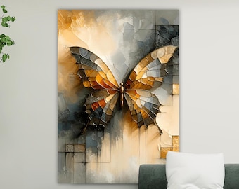 Butterfly Canvas Painting, Gold Wall Painting, Abstract Home Decor, Modern Artwork, Modern Wall Art, Gift, Ready to Hang Canvas Painting