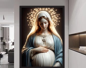 Pintura sobre lienzo de Santa María, pintura mural cristiana, decoración del hogar de la Virgen María, obra de arte moderna, arte mural moderno, pintura sobre lienzo lista para colgar