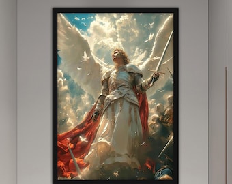 Pintura en lienzo de ángel guerrero, pintura de pared cristiana, decoración cristiana para el hogar, obra de arte moderna, arte de pared moderno, pintura en lienzo lista para colgar