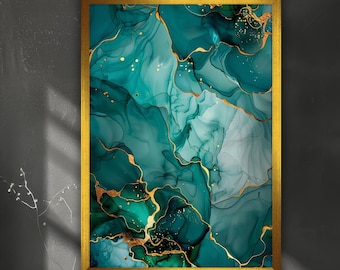 Abstract Blue and Gold Canvas Painting, Abstract Wall Painting, Blue Home Decor, Modern Artwork, Wall Art, Ready to Hang Canvas Painting