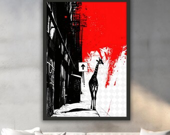 Street Style Banksy Canvas Painting, Giraffe Wall Painting, Banksy Home Decor, Modern Artwork, Modern Wall Art,Ready to Hang Canvas Painting